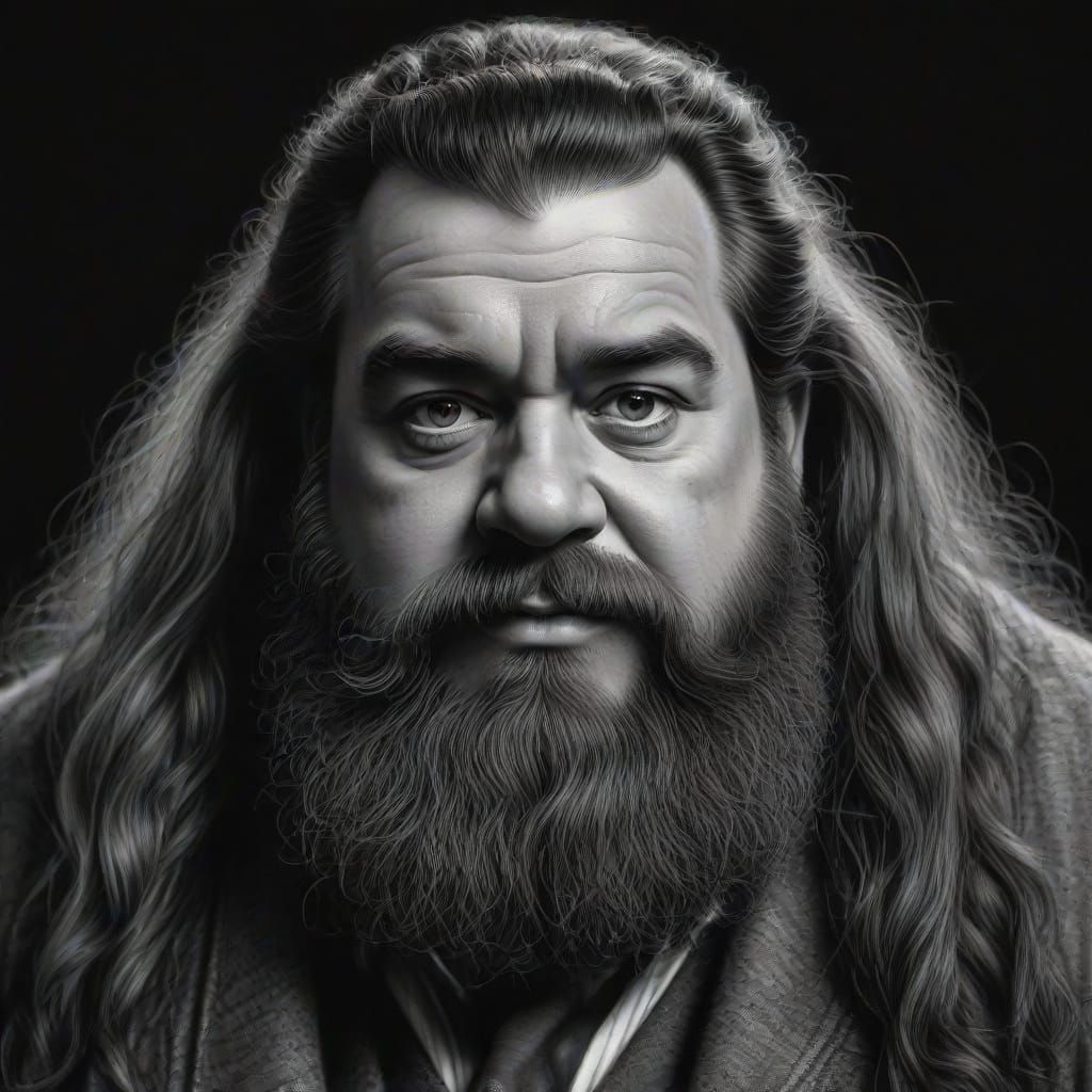 Rúbeo Hagrid in Hyperdetailed Charcoal Drawing