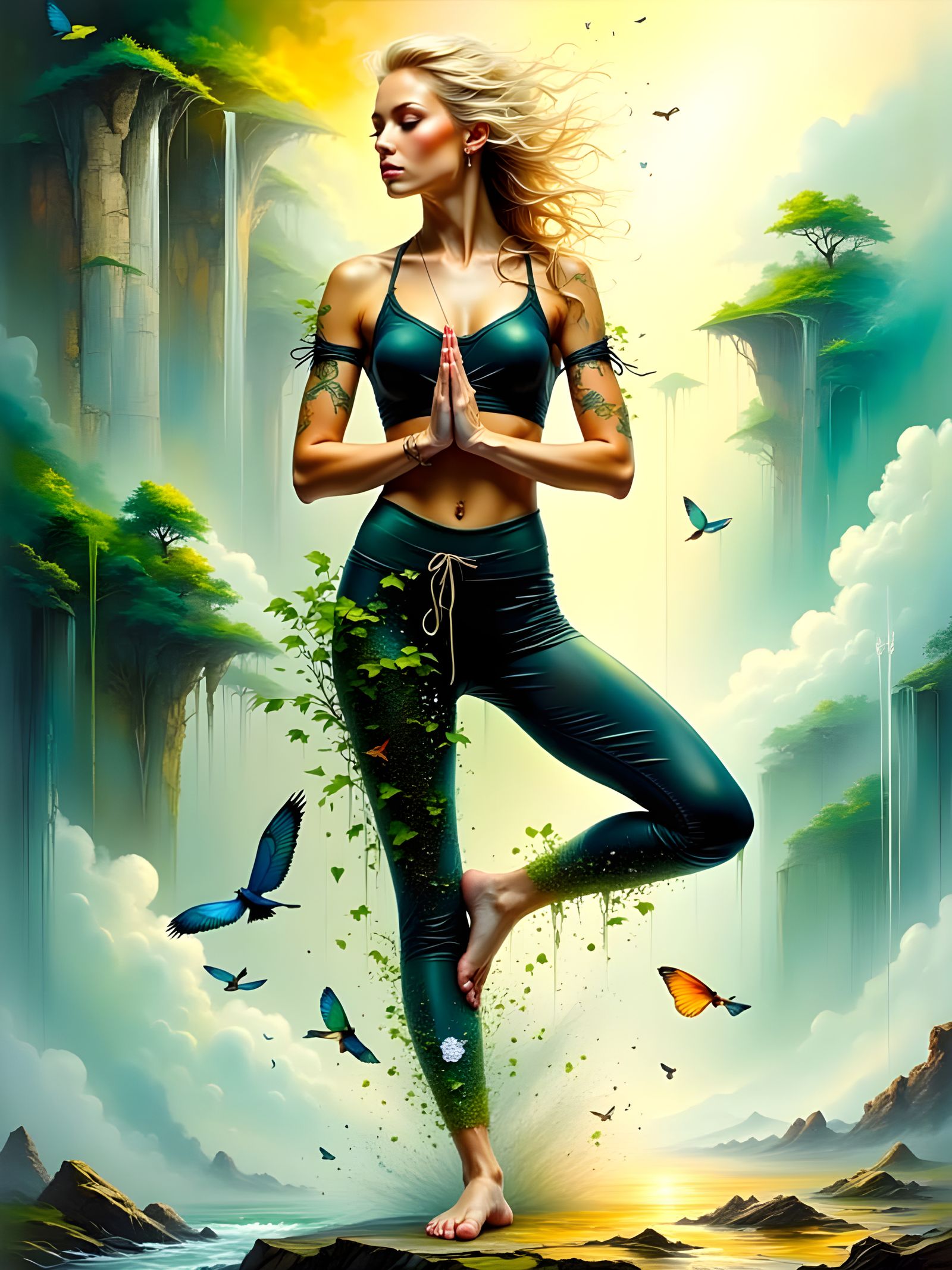 Woman in Yoga Pose with Confetti