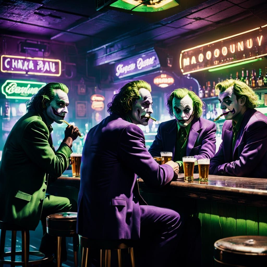 Four Jokers at a Bar in Moody Film Noir Style