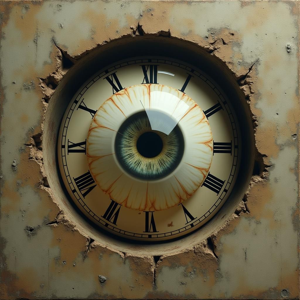 Surreal Eye Clock on Stone Wall