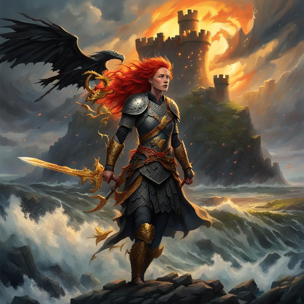 Viking Shieldmaiden Above Raging Sea