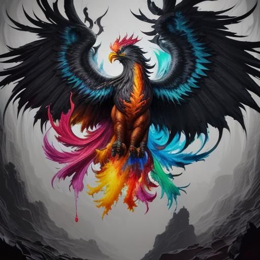Fiery Phoenix Illuminates Dark Cave in Graffiti Art