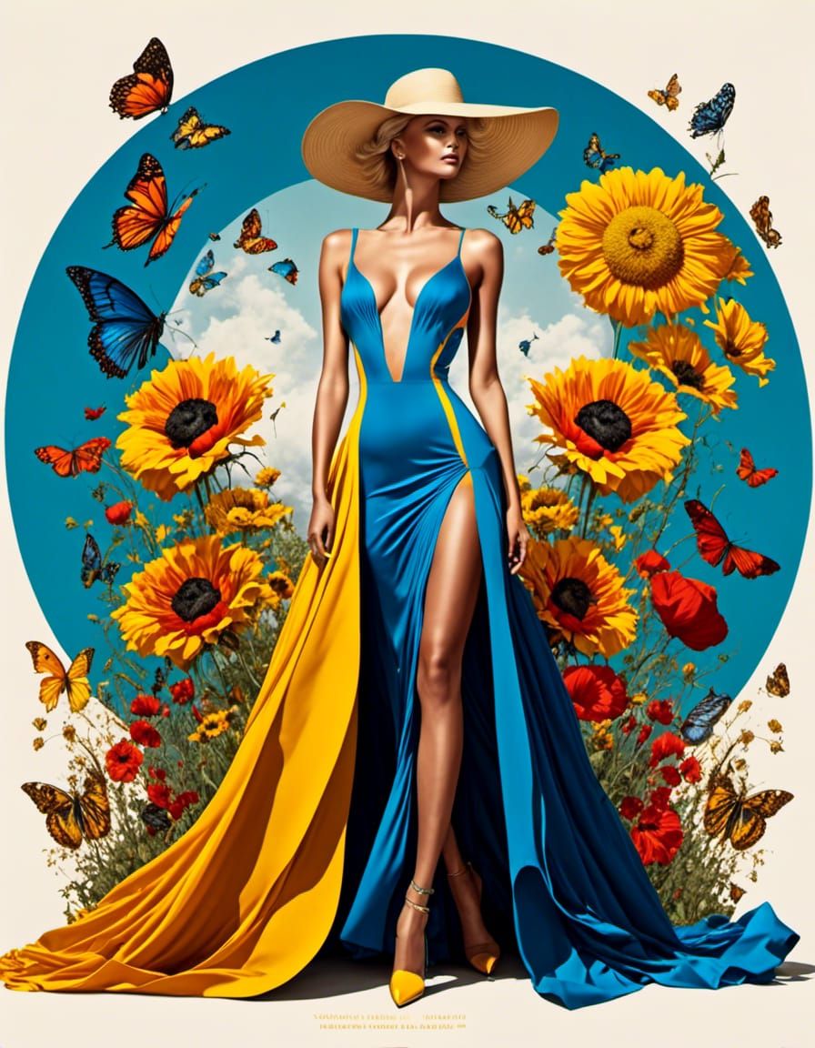 Fashion Model Sketch with Sunflowers in Magical Realism