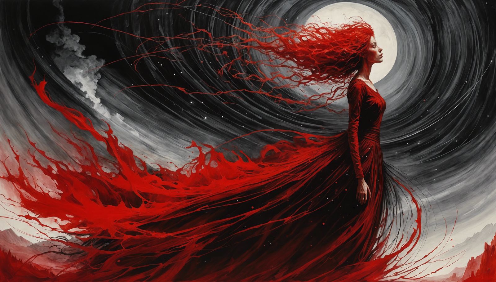 Dental Floss Woman in Surreal Landscape