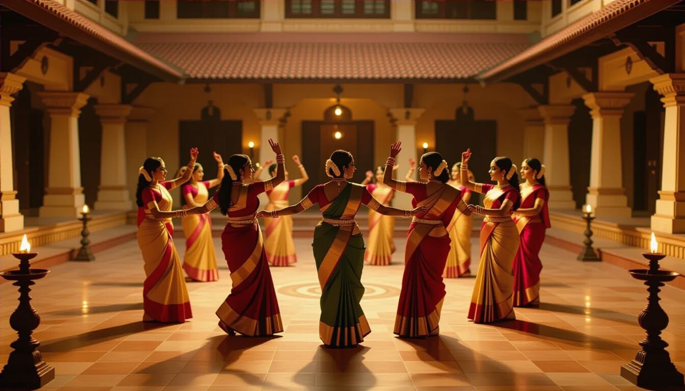 Elegant Thiruvathira Dance in Kerala Courtyard