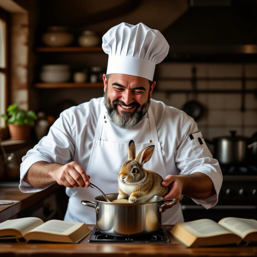 Humorous Chef Scene Inspired by Old Masters