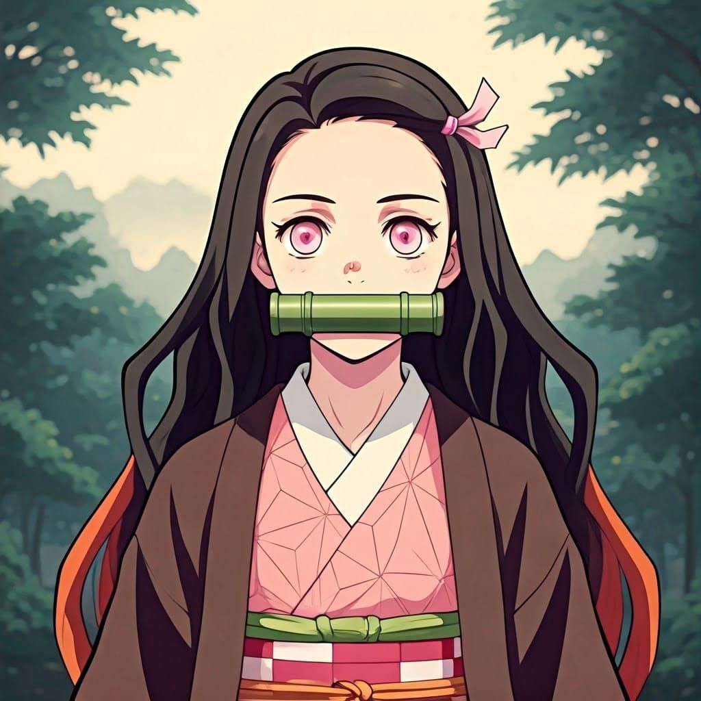 Nezuko Kamado in Misty Forest: Ukiyo-e Style