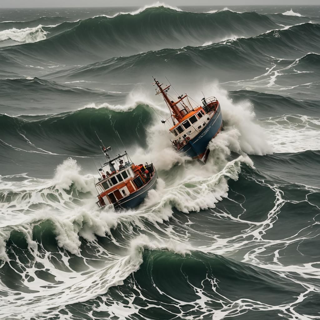 Small Boat Tossed on a Stormy Sea