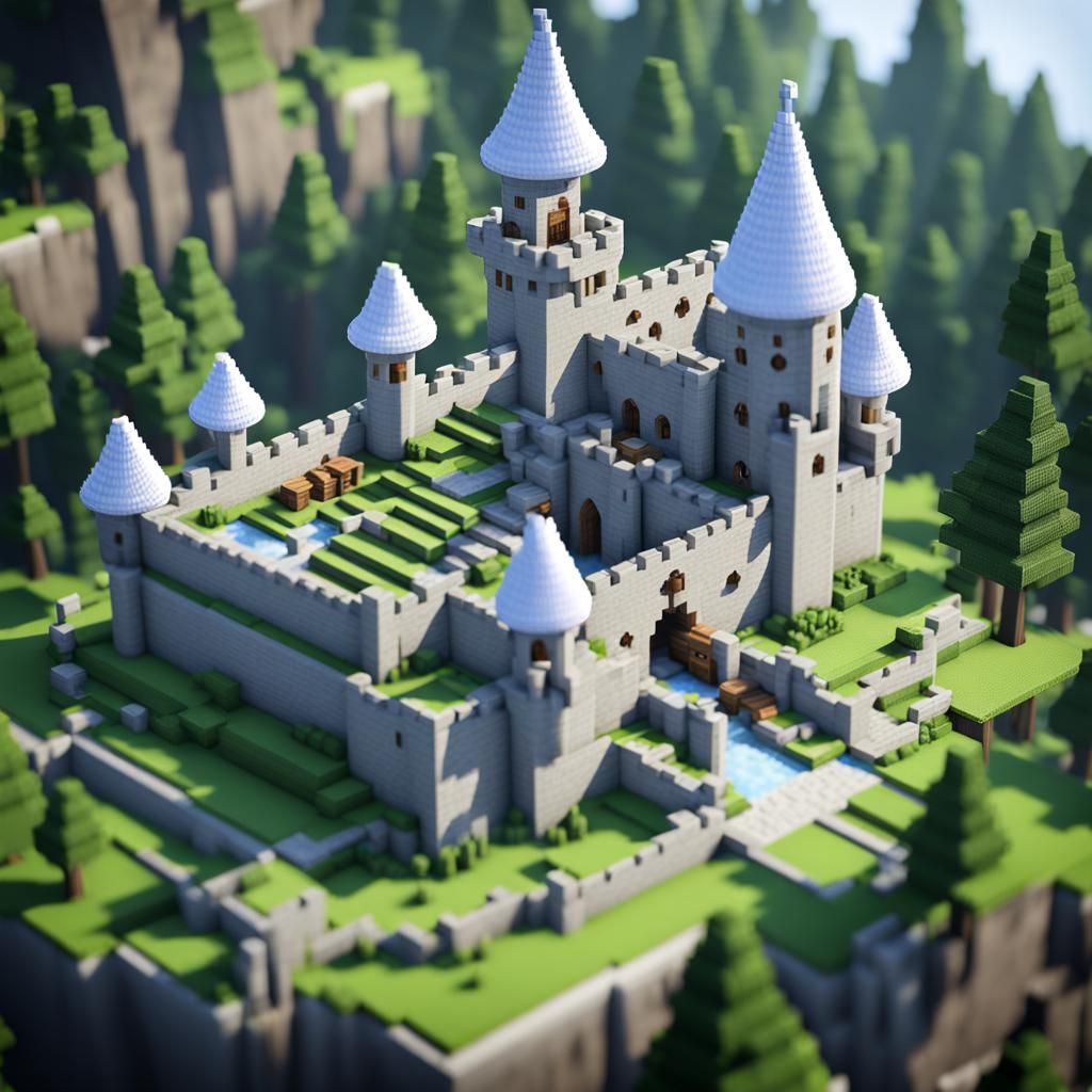 Cute Minecraft Castle Rendered in 3D