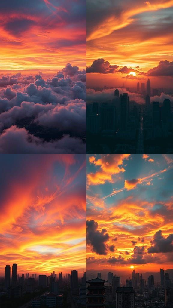 Dramatic Sunset Over Chinese City: Hyperrealistic Photograph...