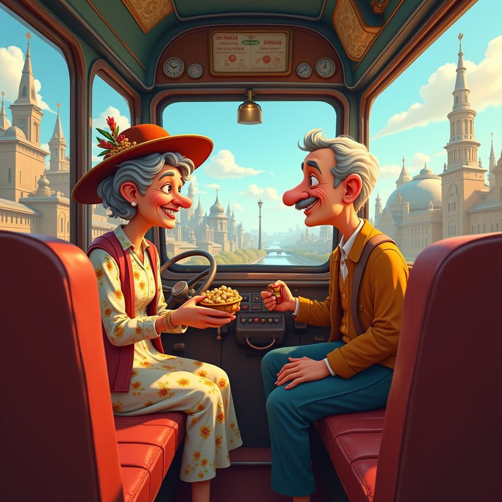 Whimsical Bus Ride with a Kind-Hearted Elderly Woman