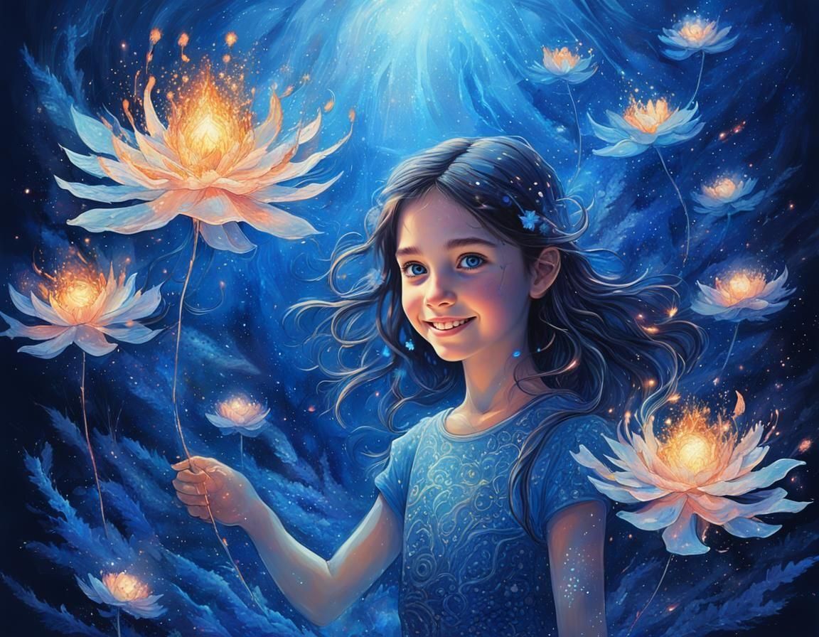 Ethereal Girl Portrait in Retrofuturist Floral Art Style