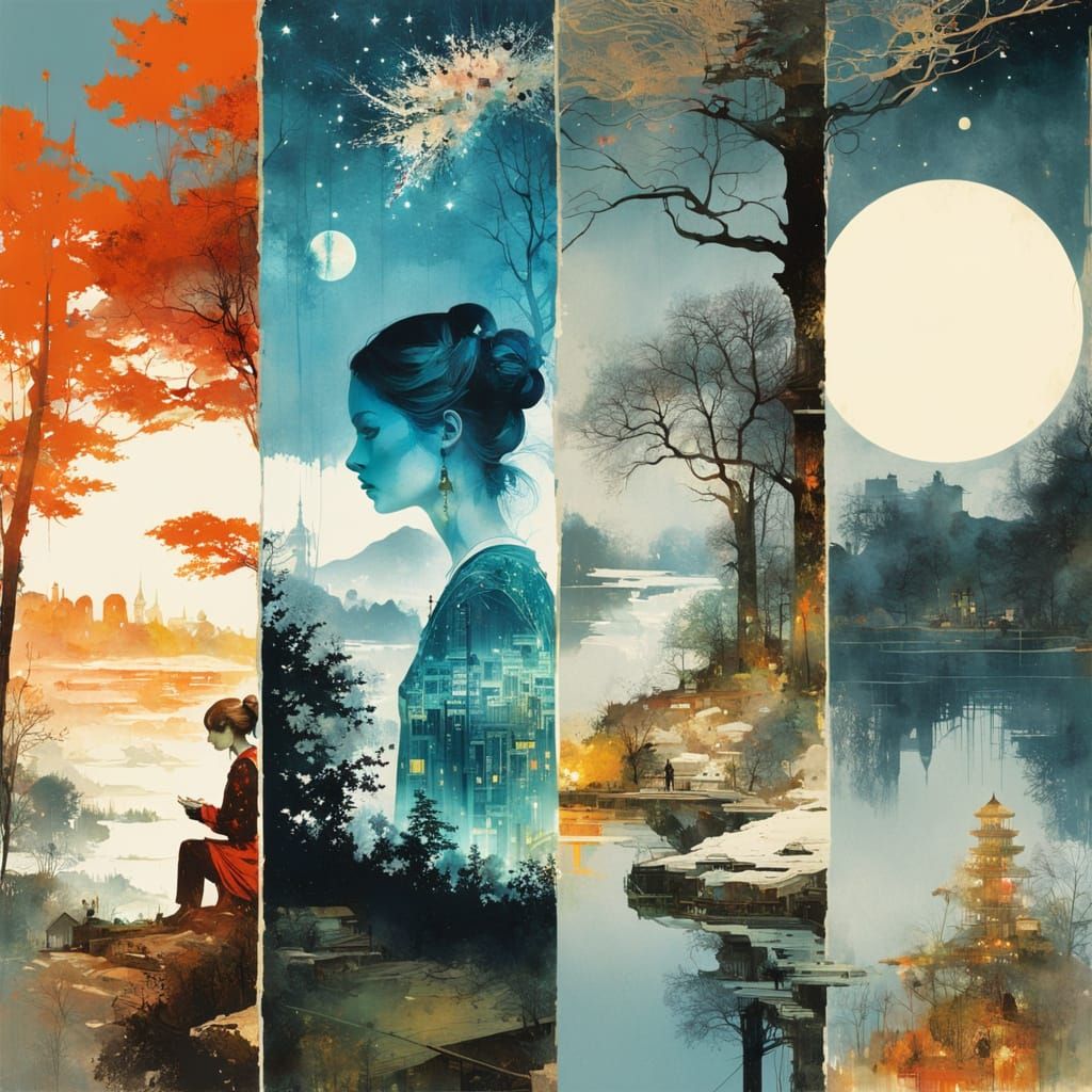 Galaxy Drips Into Cityscape Silhouette Princess Head