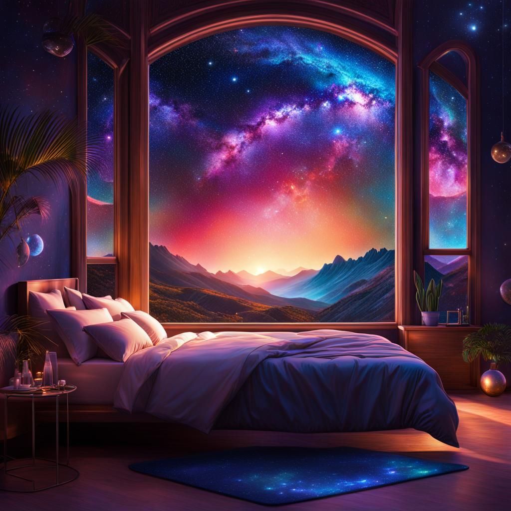 Cosmic Bedroom Overlooking the Milky Way in Digital Art