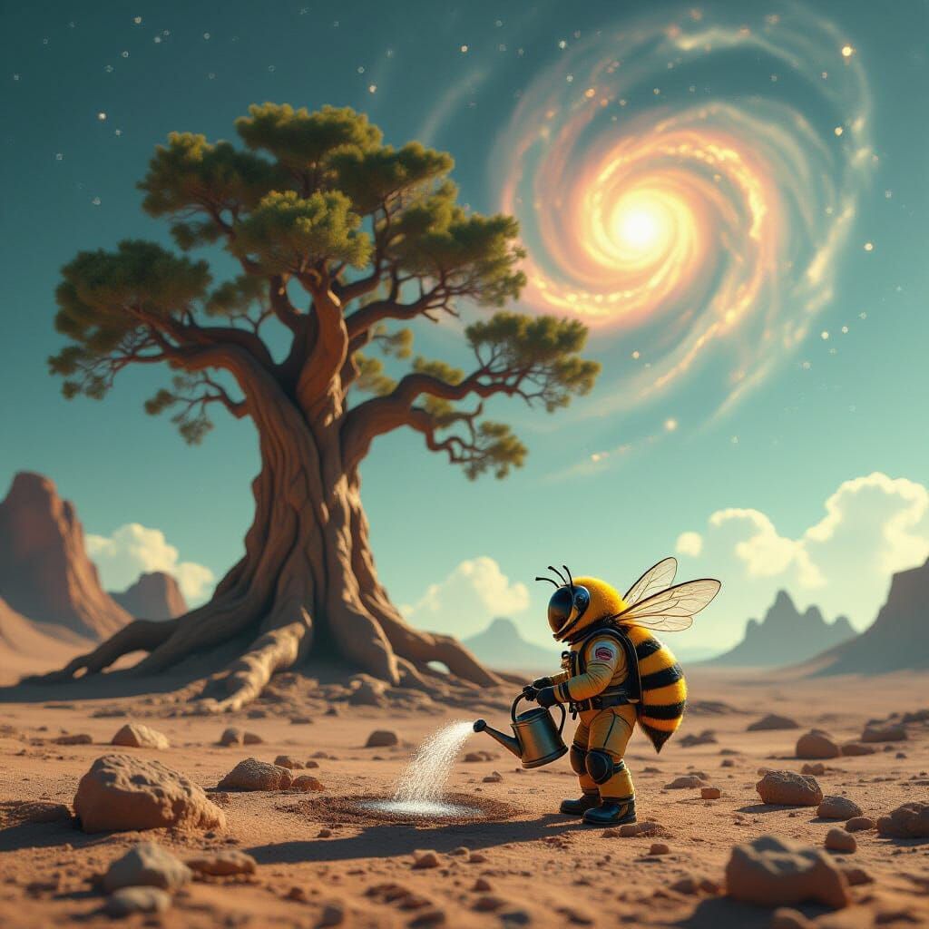 Astronaut Bumblebee on Alien Planet: Cinematic Film Still