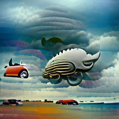 Surreal Stormscape with Giant Koi Fish in Sky