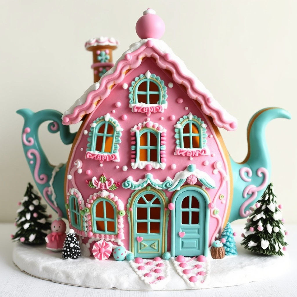 Whimsical Gingerbread Teapot House in Boho Style