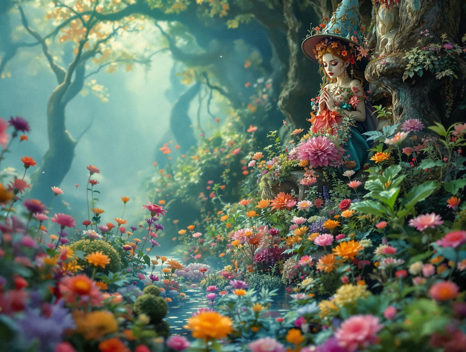 Fantastical Fairy Landscape in Chromolithography Style