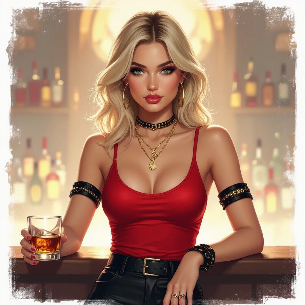 Concept Art Portrait of Woman in Red Tank Top