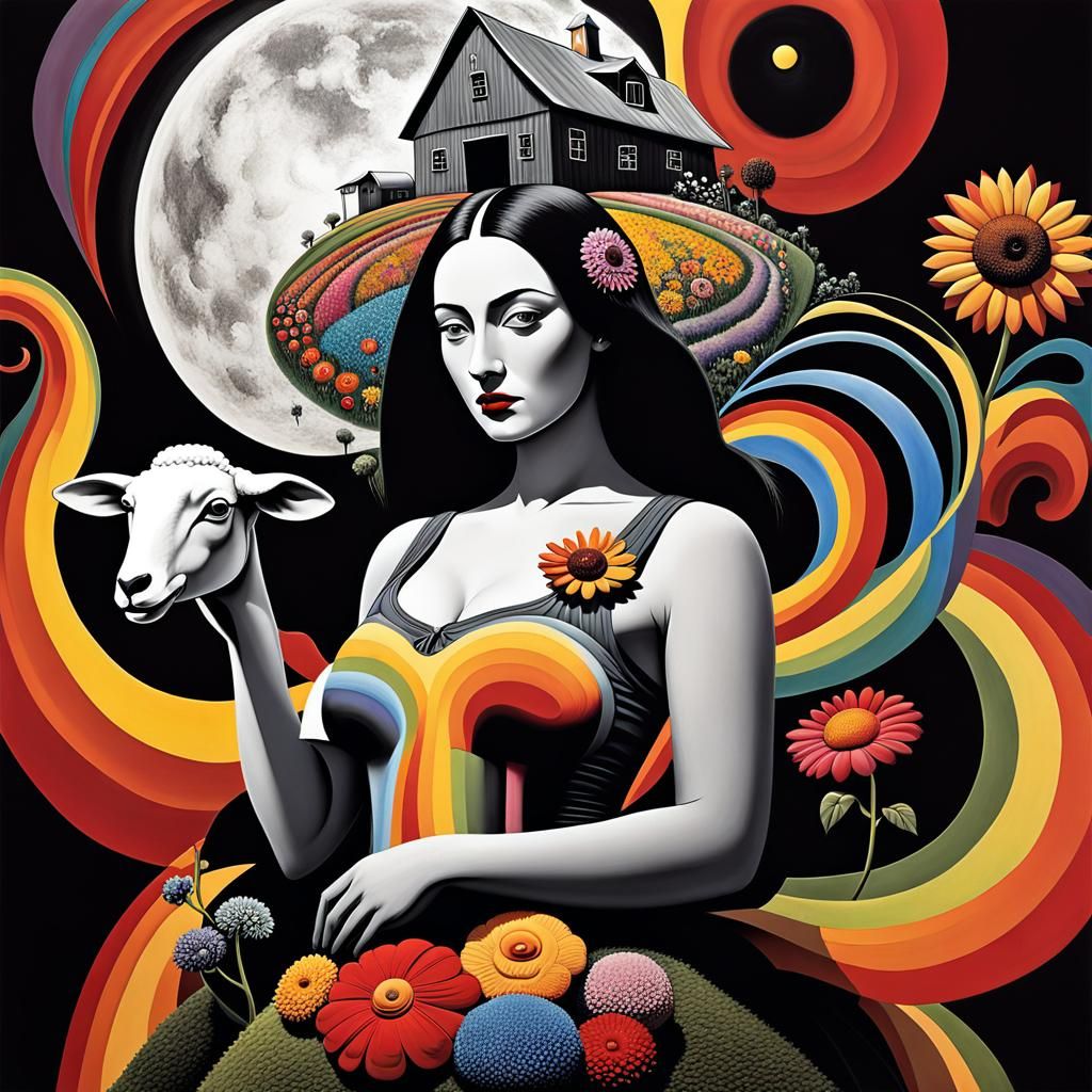 Enchanted Farmscape with Earth Mother, Surreal Art