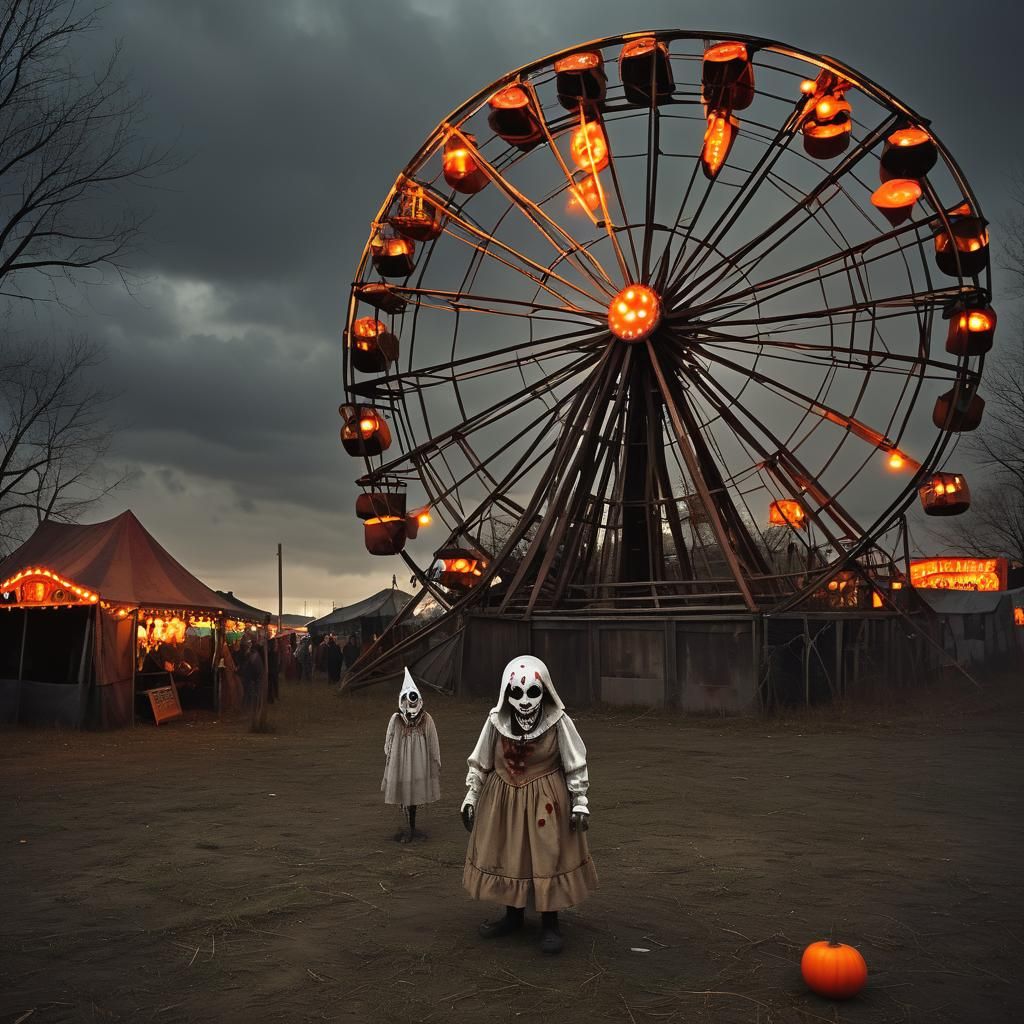 Eerie Halloween Carnival Under Stormy Sky