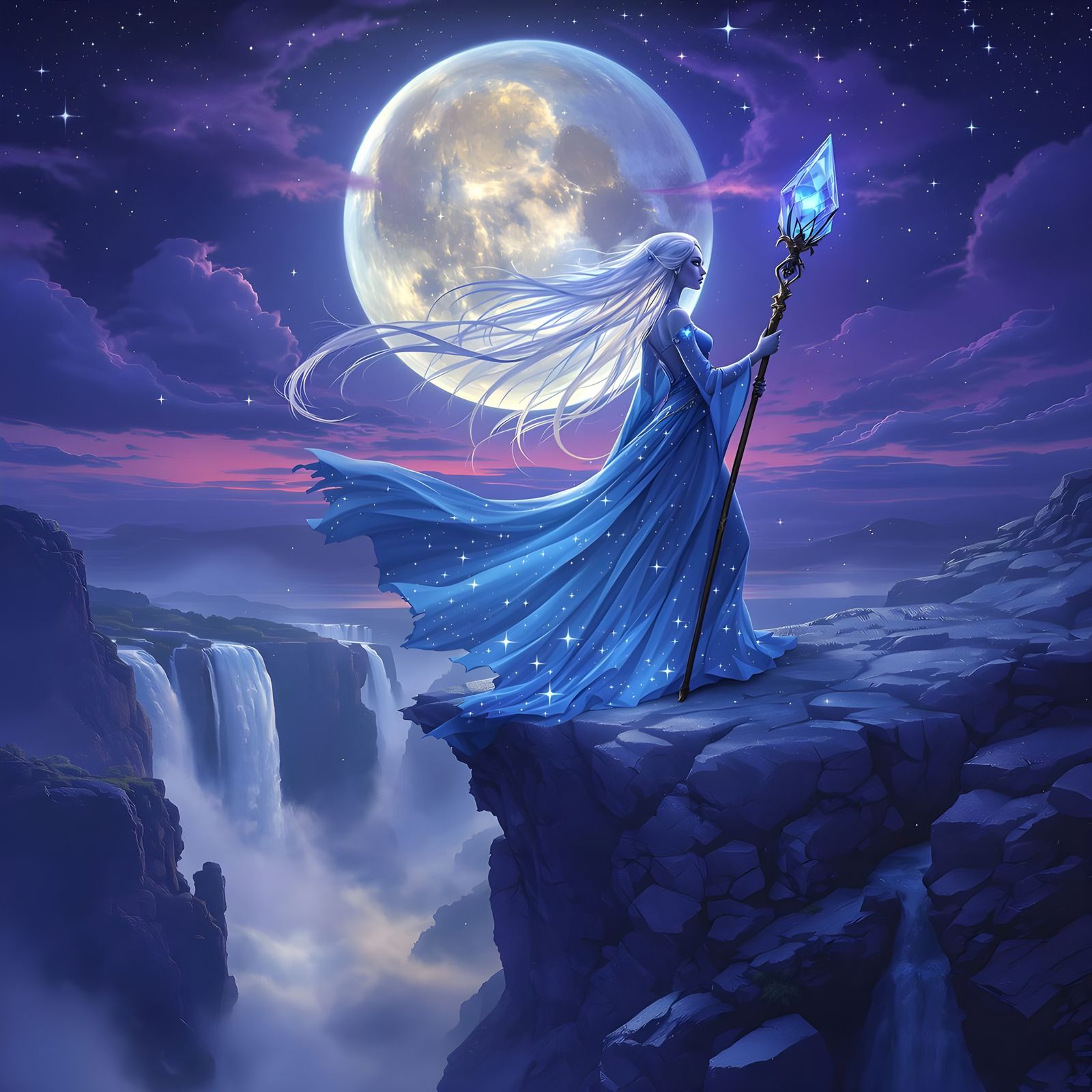 Sorceress Under the Moon in Fantasy Art Style