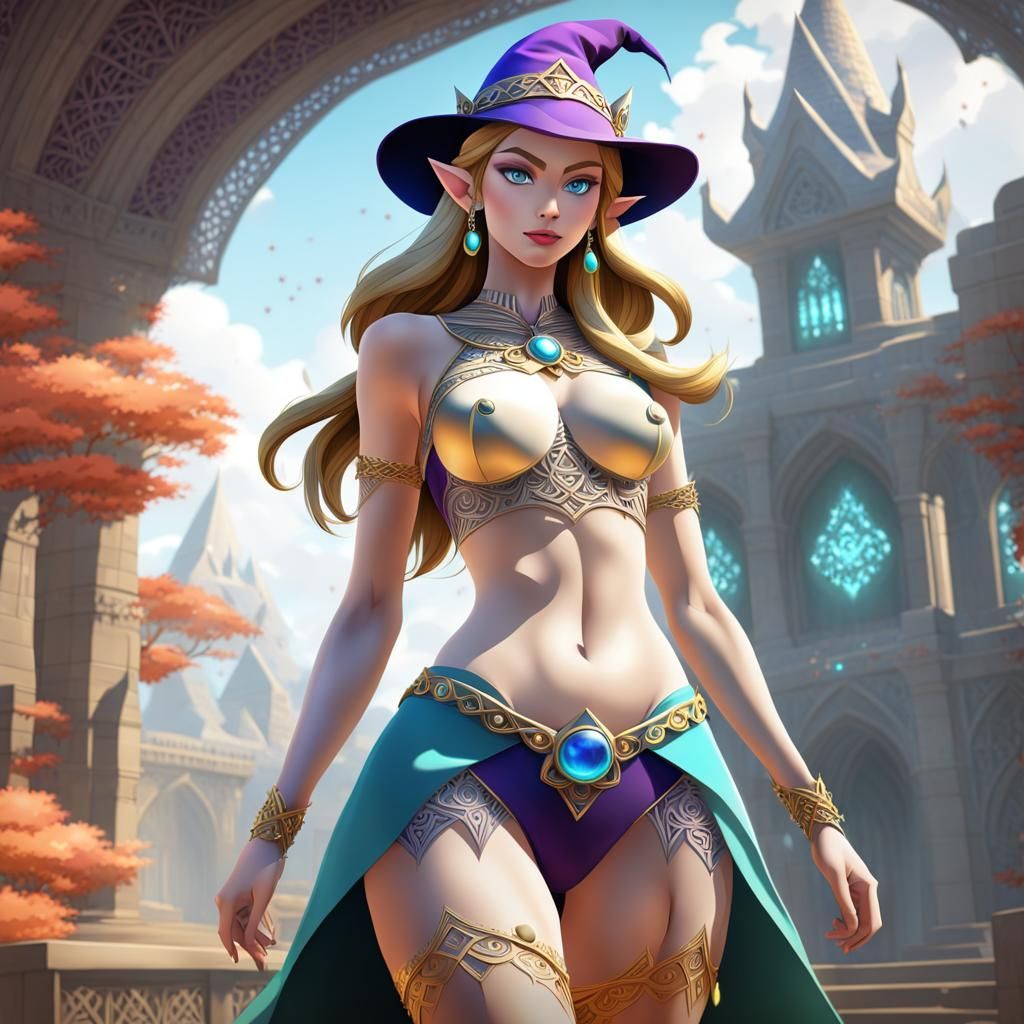 Princess Zelda in Skimpy Witch Outfit with Zentangle