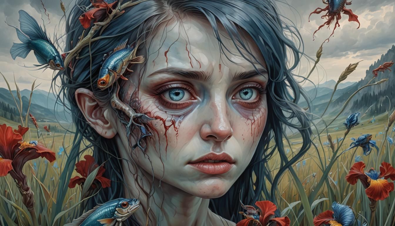 Surreal Woman with Flying Fish, Classical Realism