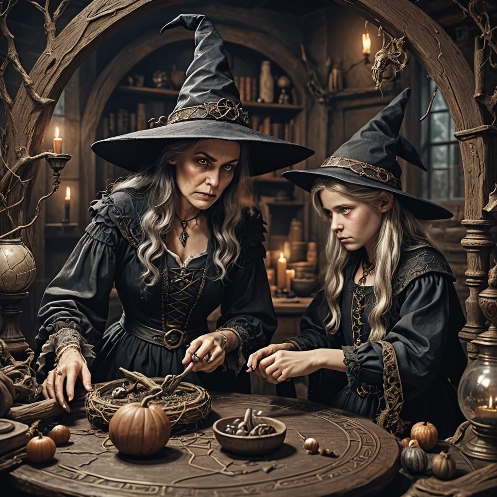 Witch Lilith Teaches a Craft to Apprentice