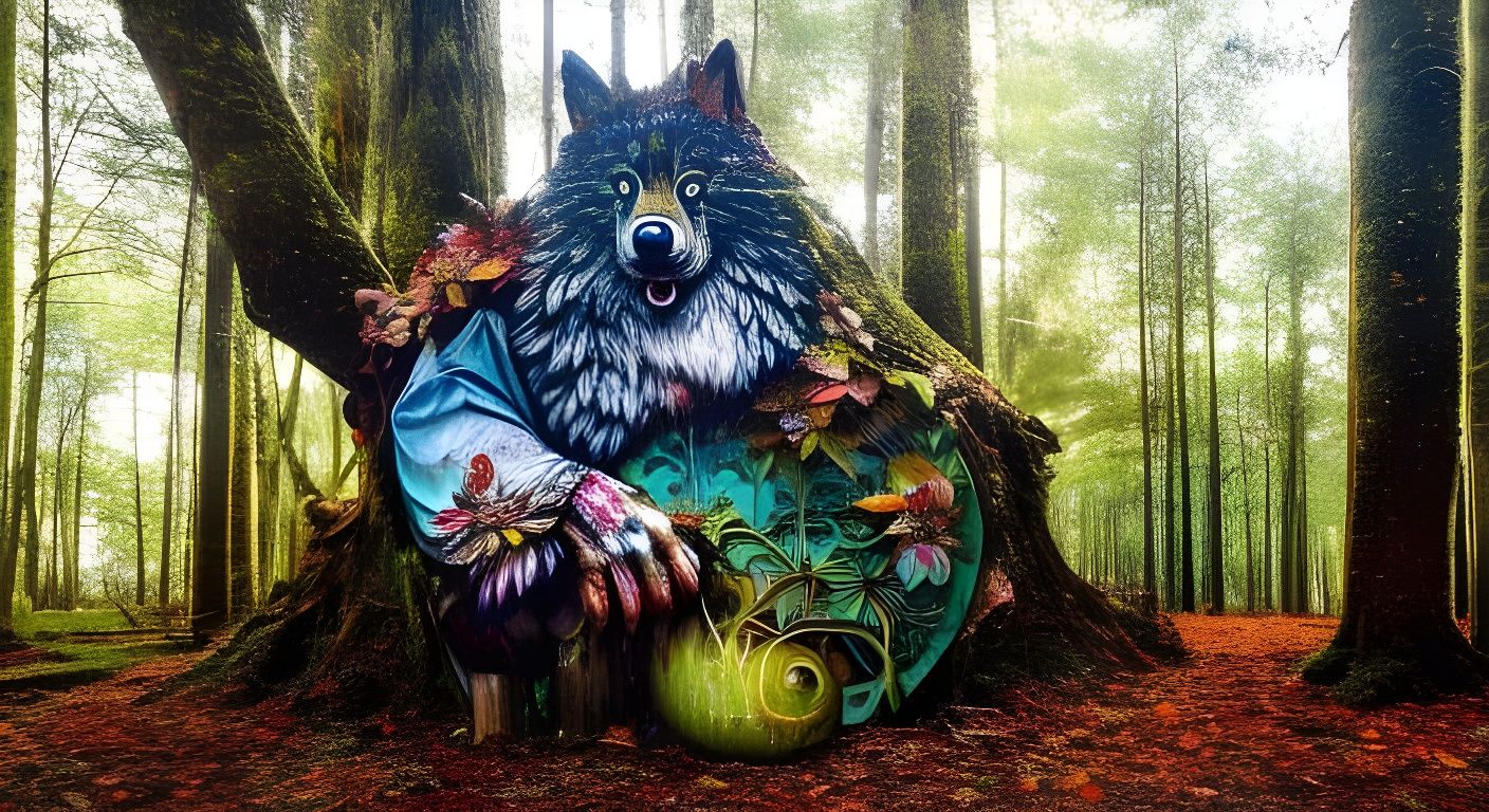 Mystical Wolf in Magical Forest: Colorful Street Art