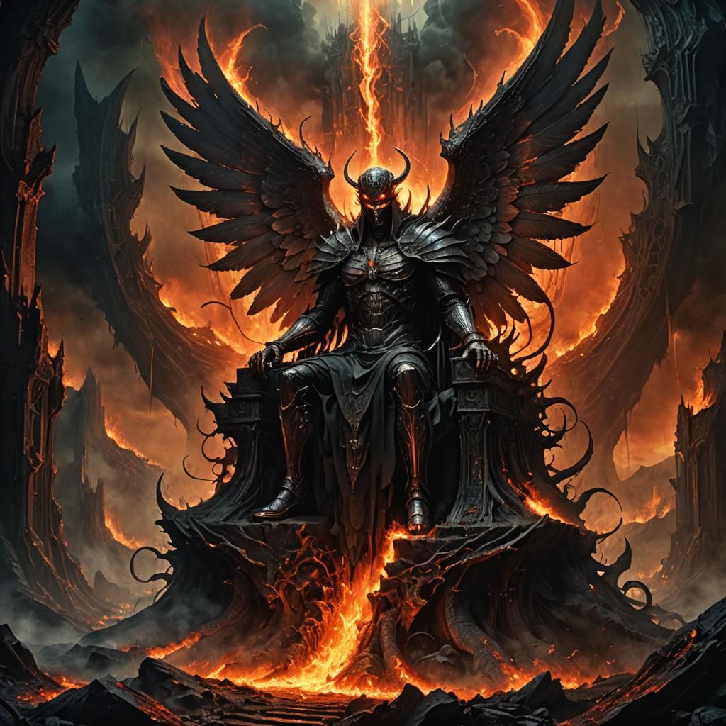 Angel on Hell Throne: Dark Fantasy Digital Art