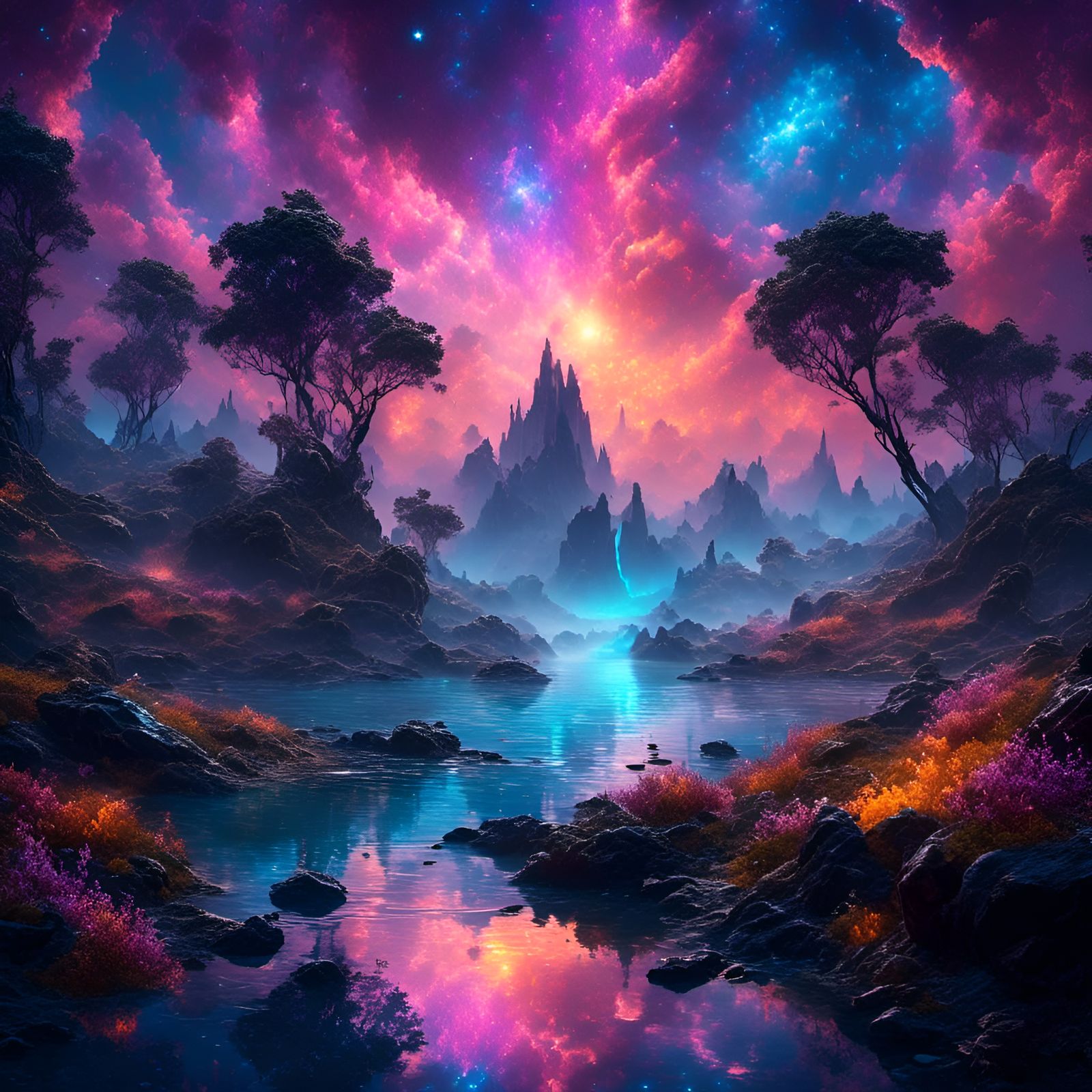 Glowing Nebula Crystal Cove: A WoW-Inspired Landscape