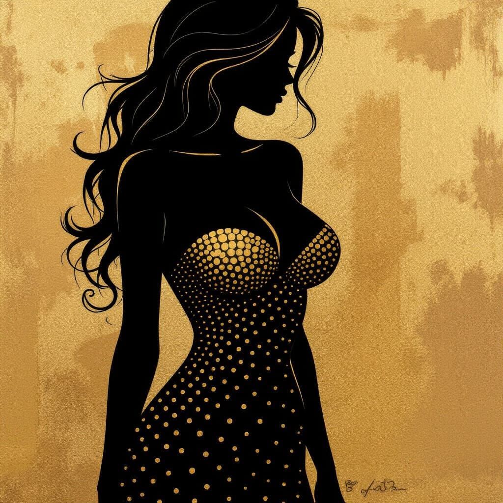 Golden Silhouette of Woman in Impasto Style