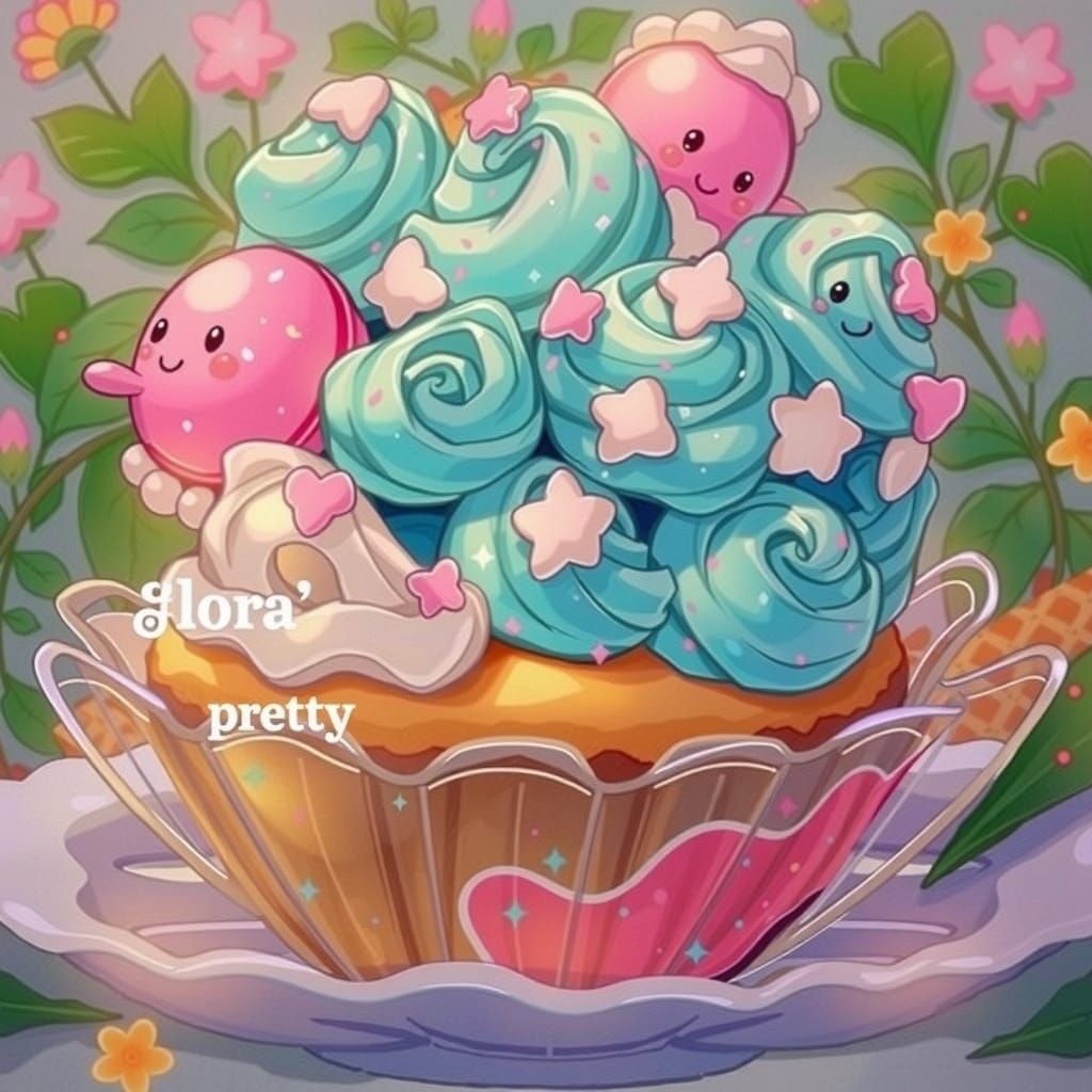 Cute Cupcake with Sprinkles in Kawaii Style