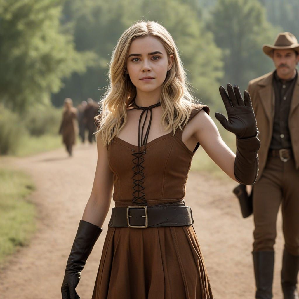 Rustic Wild West Woman in Elegant Brown Attire