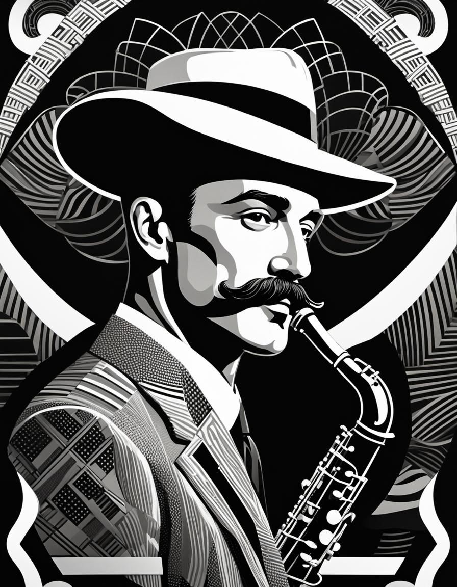 Art Deco Jazz Festival Poster with Saxophone Player