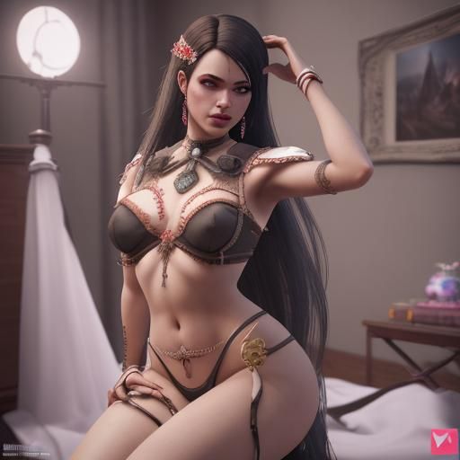 Suspension Scene with Two Girls in 3D Cinematic Style