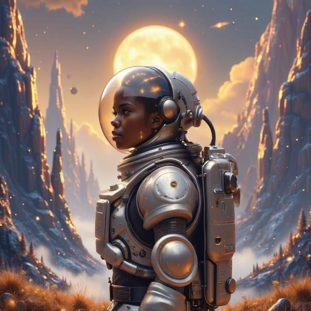 Cyberpunk Astronaut in Alien Landscape