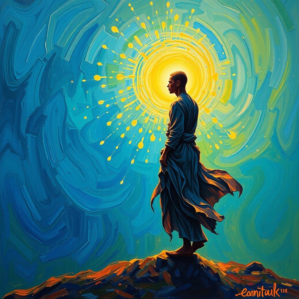 Figure in Golden Light: Van Gogh-Inspired Art