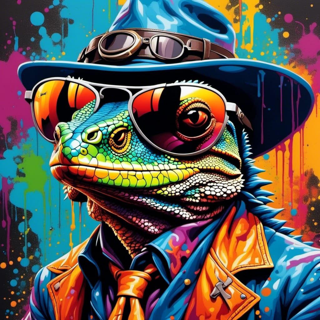 Lizard Wizard Portrait in Graffiti Art Style