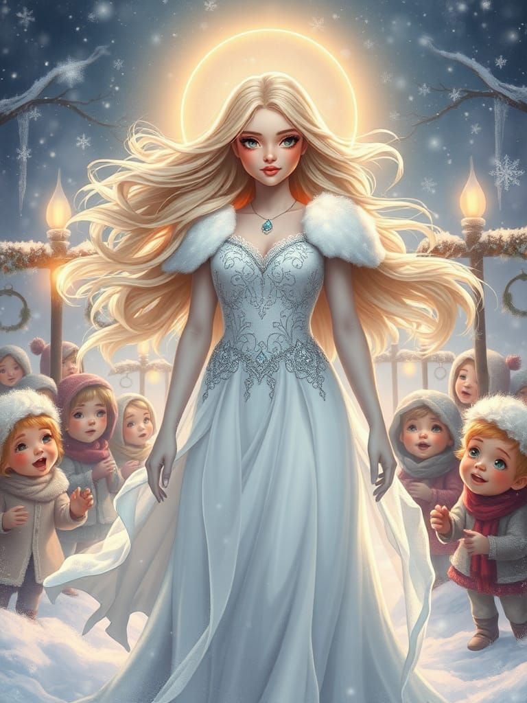 Snow Queen Portrait in Hyperrealistic Noir Style