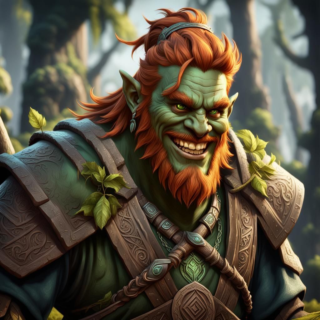 Smiling Orcish Druid in Detailed Matte Painting
