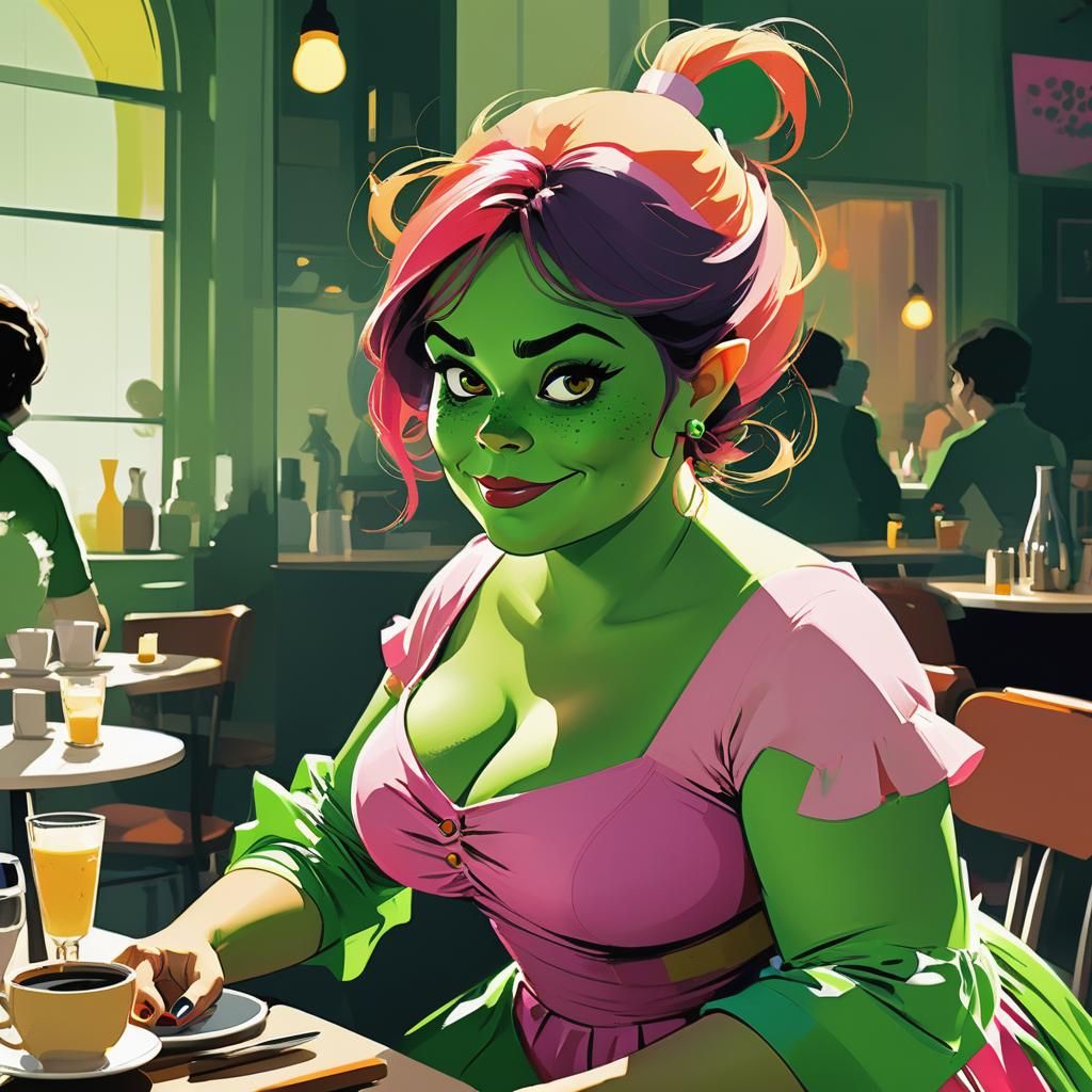 Green Goblin Girl Portrait in Minimalist Style