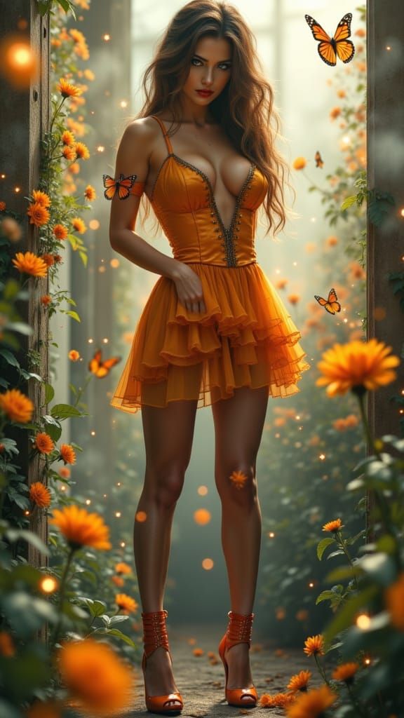 Steampunk Pin-Up Model in Tropical Haven