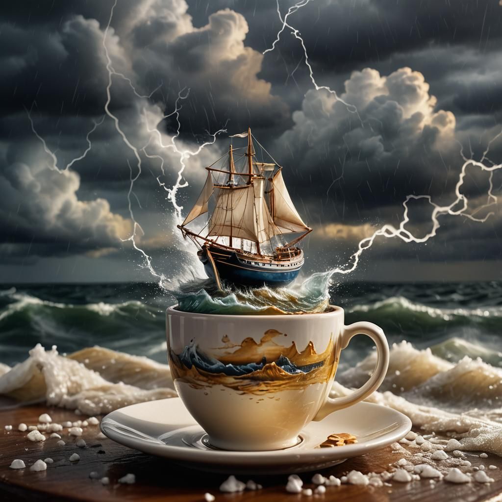 Stormy Coffee Cup Miniature Fantasy Scene