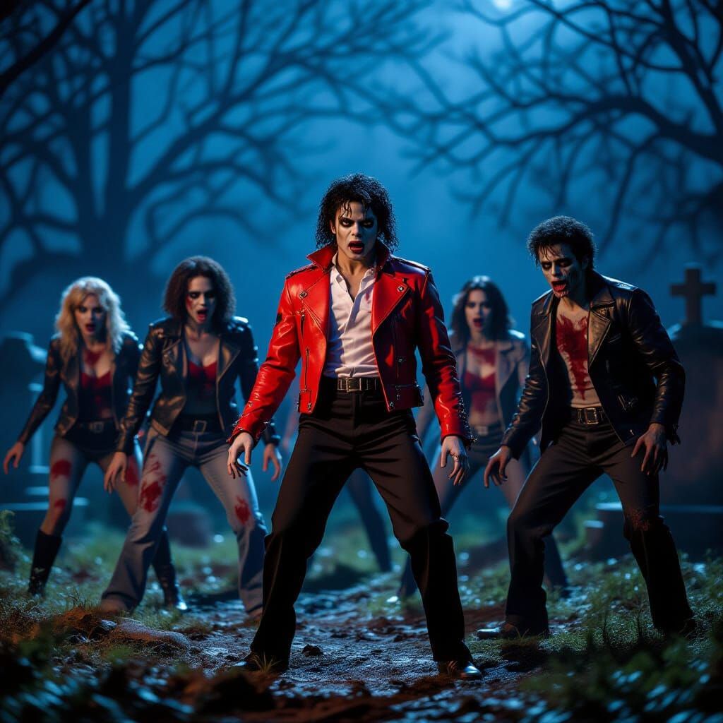 Zombie Dance Scene in Cemetery at Night