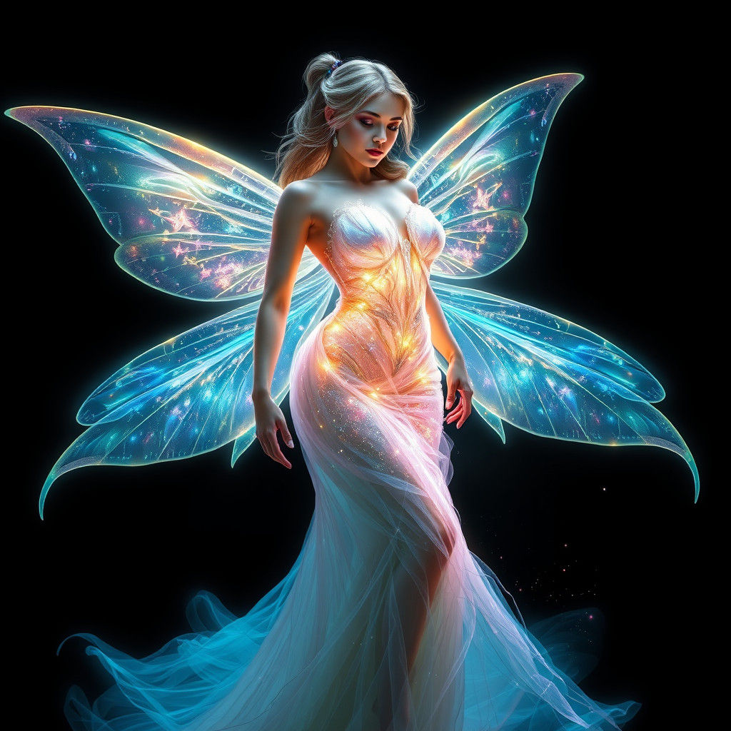 Ethereal Fairy Portrait with Neon Wings