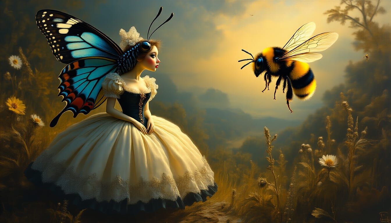 Confused Butterfly in Surreal Mixed Media Painting