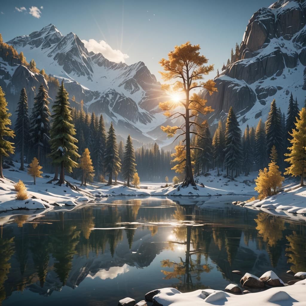 Peaceful Lake View in Fantasy Art Style