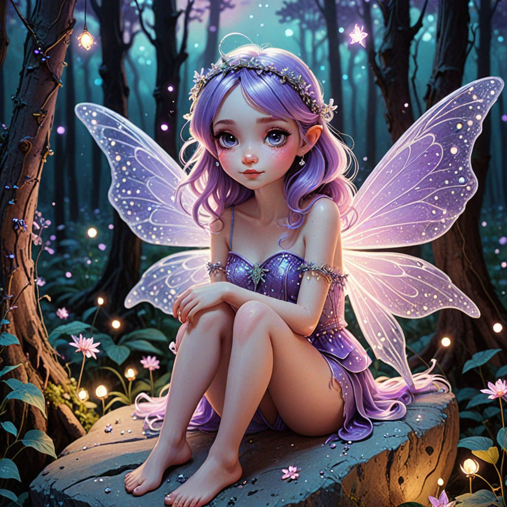 Pastel Goth Lilac Fairy in Whimsical Forest
